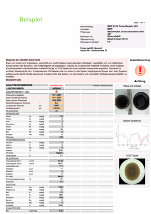 Ölanalyse (Laborbericht) Motor/Getriebe Öl 1 Ölanalyse (Laborbericht) Motor/Getriebe Öl – Bild 1