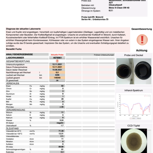 Ölanalyse (Laborbericht) Motor/Getriebe Öl