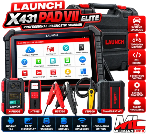 LAUNCH X431 PAD VII Elite mit X-PROG3, I-TPMS, BST360 und VSP600