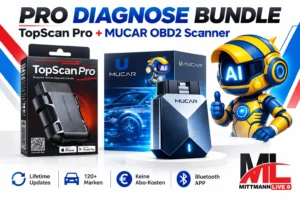 Профессиональный диагностический комплект с MittmannLive Pro и MUCAR Scanner – полная OBD2-диагностика систем, ИИ-анализ и быстрая диагностика неисправностей с пожизненными обновлениями 1 TopScan Pro и MUCAR OBD2 Scanner – профессиональный диагностический комплект
