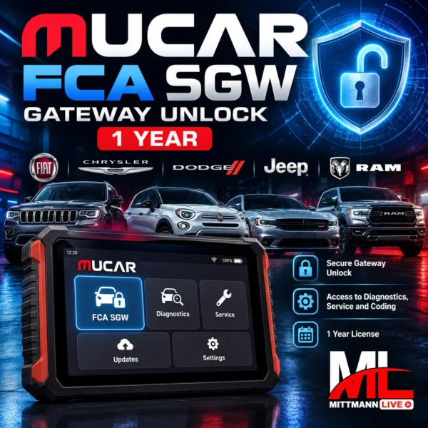 MUCAR FCA SGW Gateway Unlock – 1 Year MUCAR FCA SGW Gateway Unlock 1 Year for Fiat, Chrysler, Dodge, Jeep and RAM