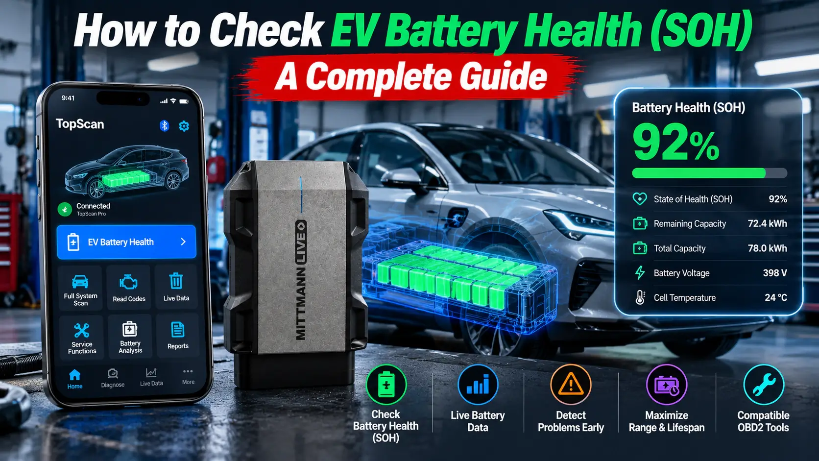How to check EV battery health (SOH) with an OBD2 diagnostic tool