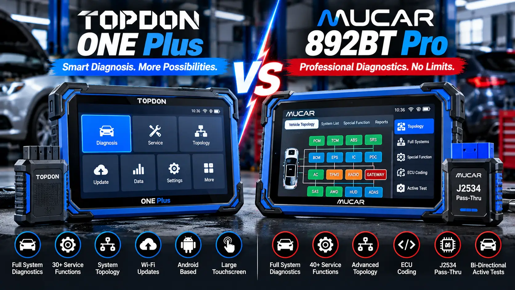 TOPDON ONE Plus vs MUCAR 892BT Pro diagnostic tablet comparison