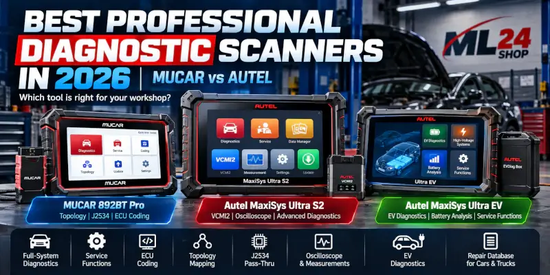 Best professional automotive diagnostic scanners 2026 – MUCAR 892BT Pro vs Autel MaxiSys Ultra S2 and Ultra EV