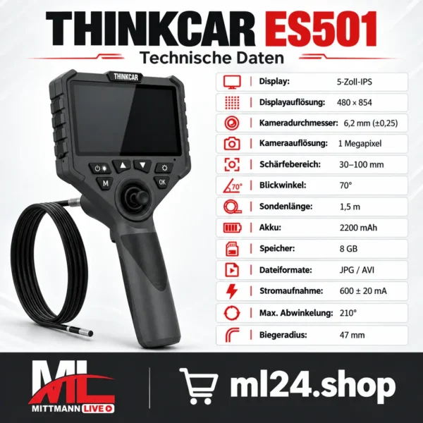 THINKCAR ES501 – Kfz-Endoskop mit 360°-Schwenkkopf und 5-Zoll-Display 2 thinkcar es501 5